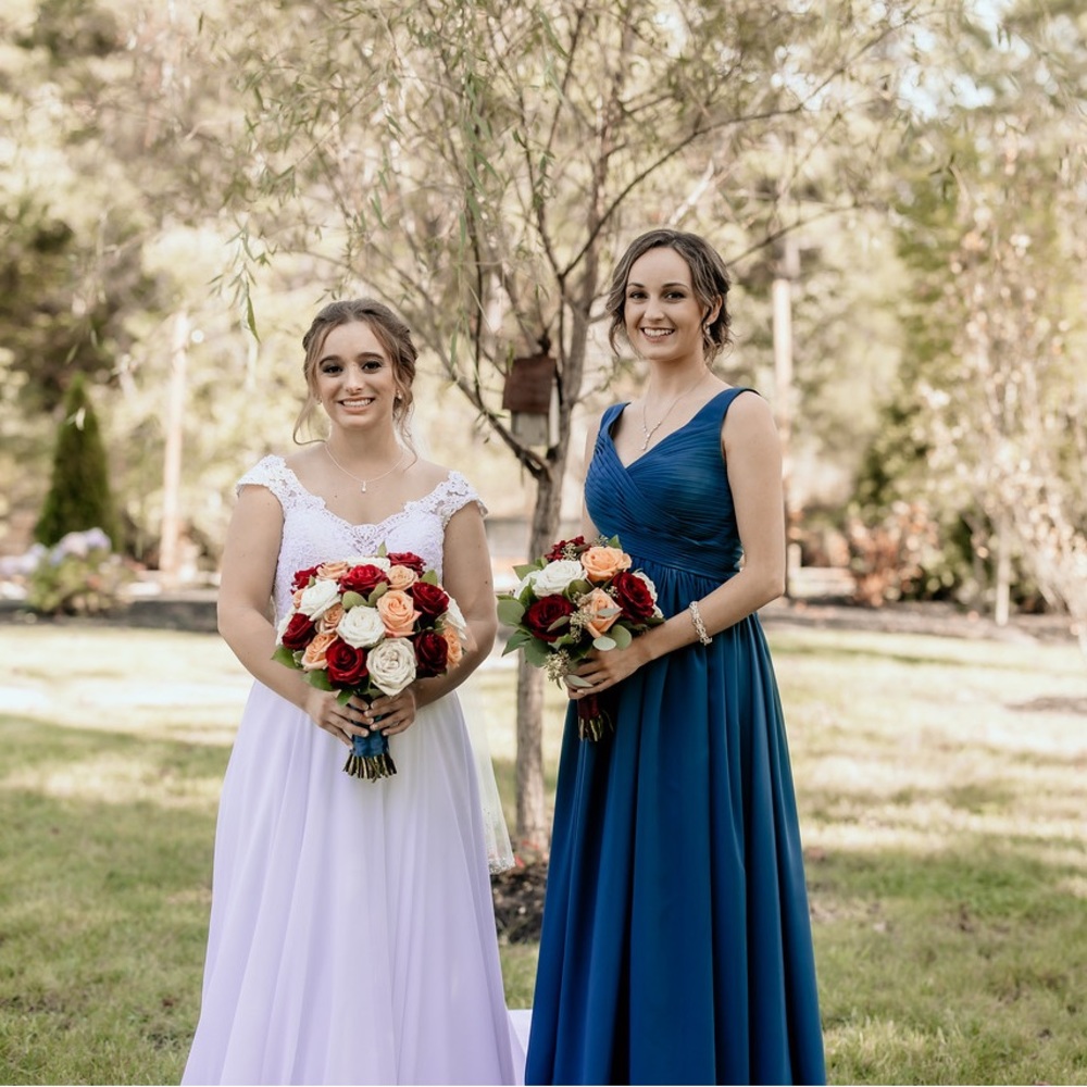 Bridesmaid dress in winter teal from KF bridal